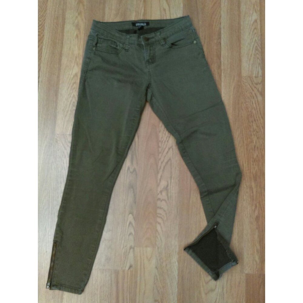 Forever 21 Casual Olive Green Khaki Premium  Denim Zip Ankles Pants Jeans 25